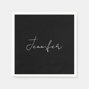 Calligraphy Elegant Black White Plain Simple Name Napkins