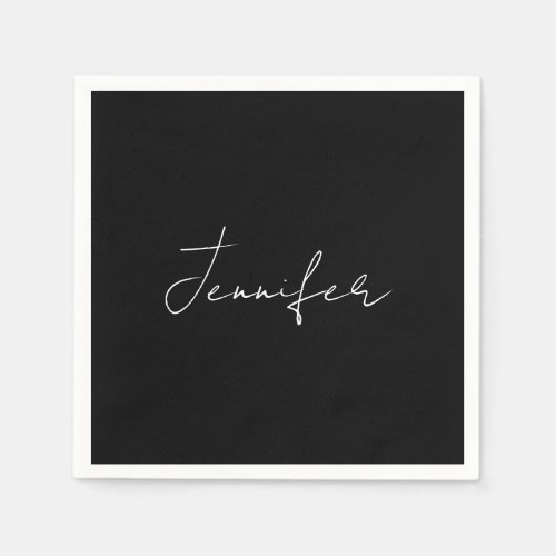 Calligraphy Elegant Black White Plain Simple Name Napkins