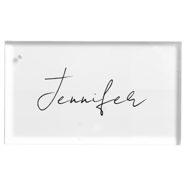 Calligraphy Elegant Black White Plain Simple Name Place Card Holder (Front)