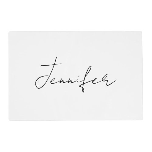 Calligraphy Elegant Black White Plain Simple Name Placemat