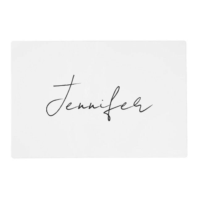 Calligraphy Elegant Black White Plain Simple Name Placemat (Front)