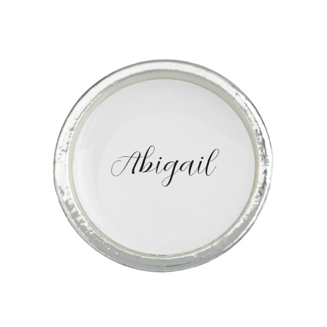Calligraphy Elegant Black White Plain Simple Name Ring (Front)