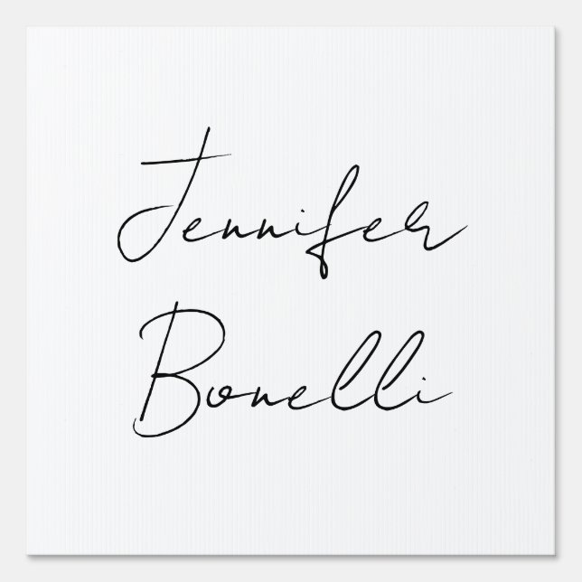 Calligraphy Elegant Black White Plain Simple Name Sign (Front)
