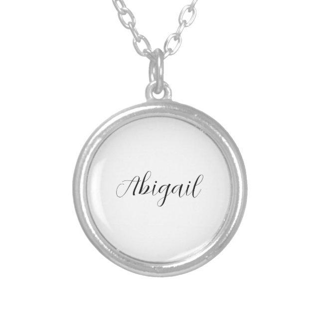 Calligraphy Elegant Black White Plain Simple Name Silver Plated Necklace (Front)