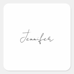 Calligraphy Elegant Black White Plain Simple Name Square Sticker