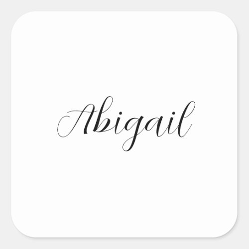 Calligraphy Elegant Black White Plain Simple Name Square Sticker