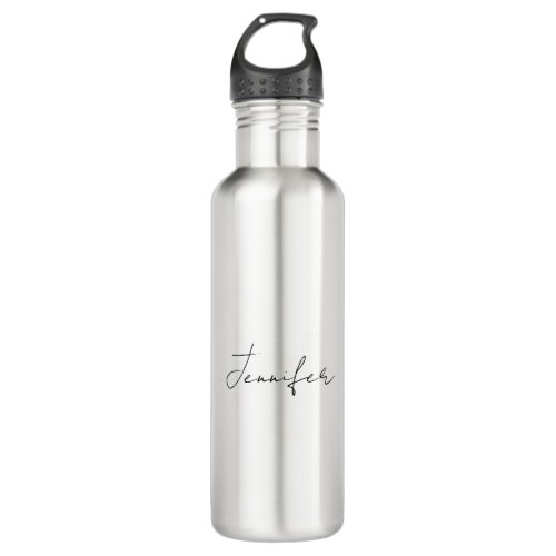 Calligraphy Elegant Black White Plain Simple Name Stainless Steel Water Bottle