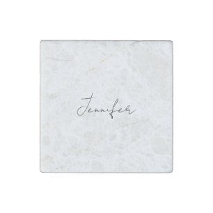 Calligraphy Elegant Black White Plain Simple Name Stone Magnet