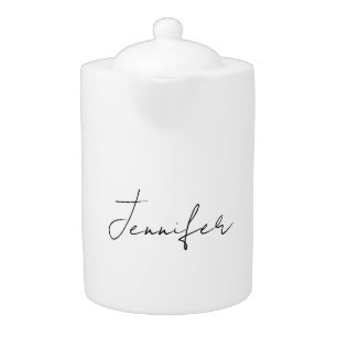 Calligraphy Elegant Black White Plain Simple Name Teapot