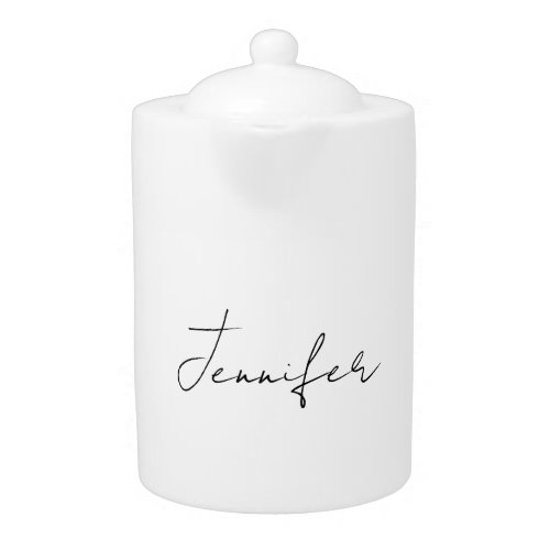 Calligraphy Elegant Black White Plain Simple Name Teapot