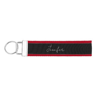 Calligraphy Elegant Black White Plain Simple Name Wrist Keychain
