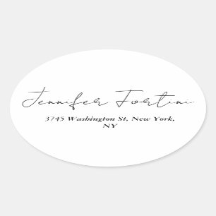 Calligraphy Elegant Black & White Plain Simple Oval Sticker