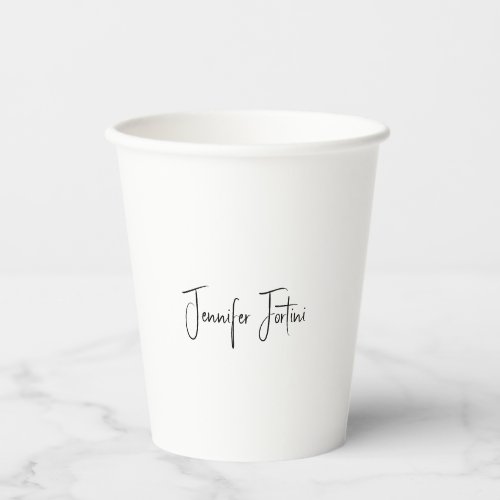 Calligraphy Elegant Black  White Plain Simple Paper Cups