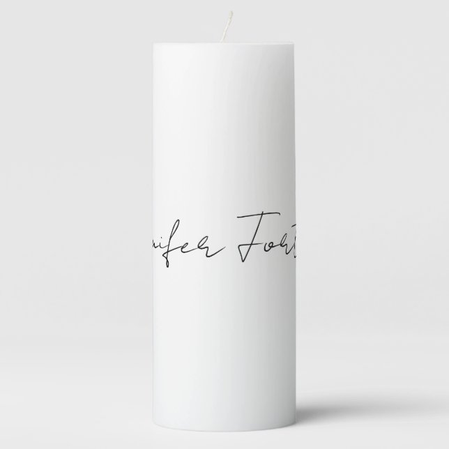 Calligraphy Elegant Black & White Plain Simple Pillar Candle (Front)