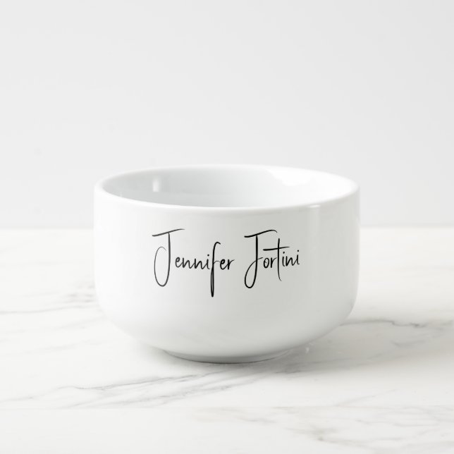 Calligraphy Elegant Black & White Plain Simple Soup Mug (Front)
