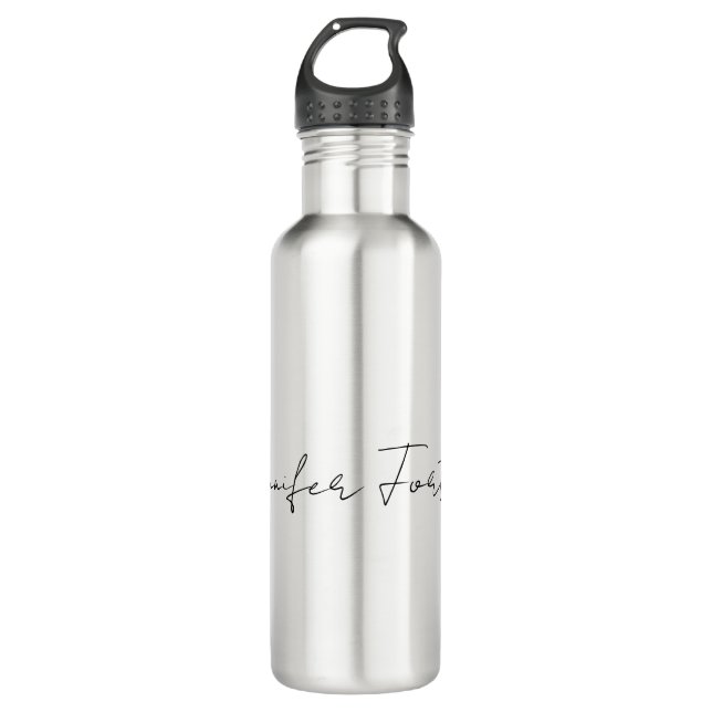 Calligraphy Elegant Black & White Plain Simple Stainless Steel Water Bottle (Front)