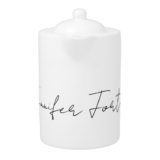 Calligraphy Elegant Black & White Plain Simple Teapot (Front)