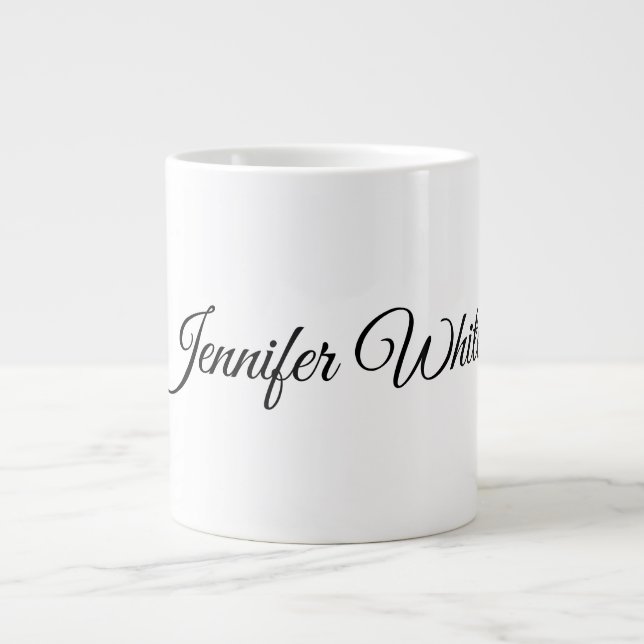 Calligraphy Elegant Black & White Retro Giant Coffee Mug (Front)