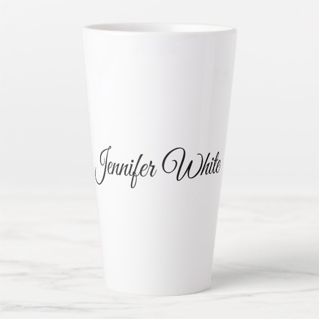 Calligraphy Elegant Black & White Retro Latte Mug (Front)