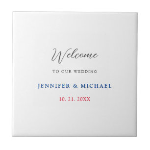 Calligraphy Elegant Black & White Welcome Wedding Ceramic Tile