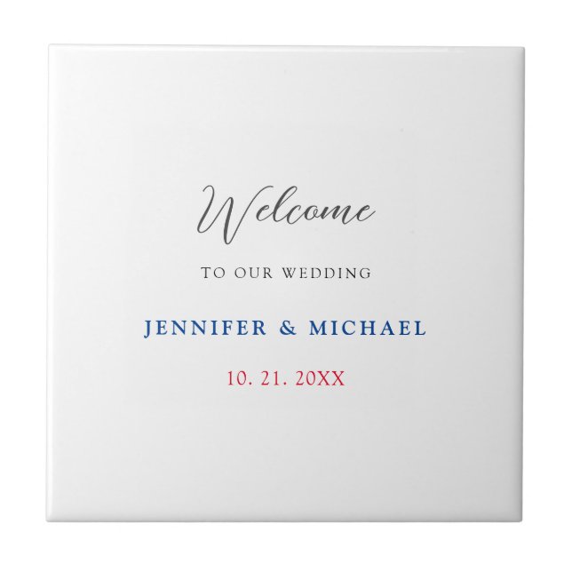 Calligraphy Elegant Black & White Welcome Wedding Ceramic Tile (Front)