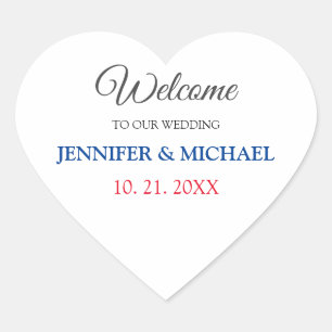 Calligraphy Elegant Black & White Welcome Wedding Heart Sticker