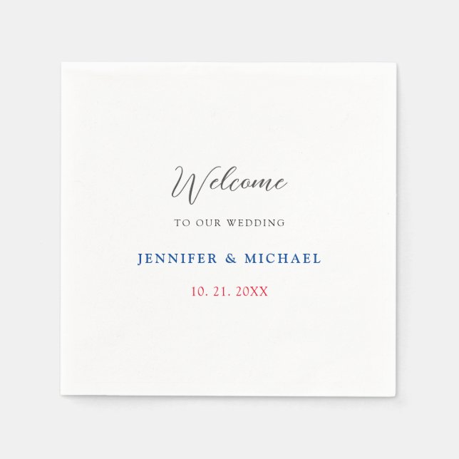 Calligraphy Elegant Black & White Welcome Wedding Napkins (Front)