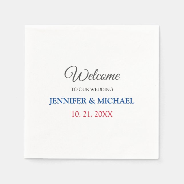 Calligraphy Elegant Black & White Welcome Wedding Napkins (Front)