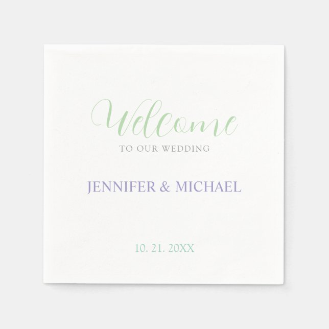 Calligraphy Elegant Black & White Welcome Wedding Napkins (Front)