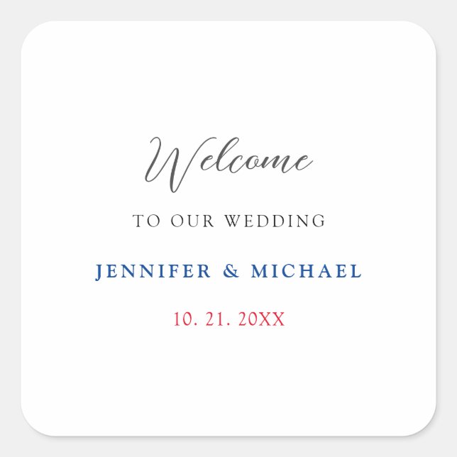 Calligraphy Elegant Black & White Welcome Wedding Square Sticker (Front)