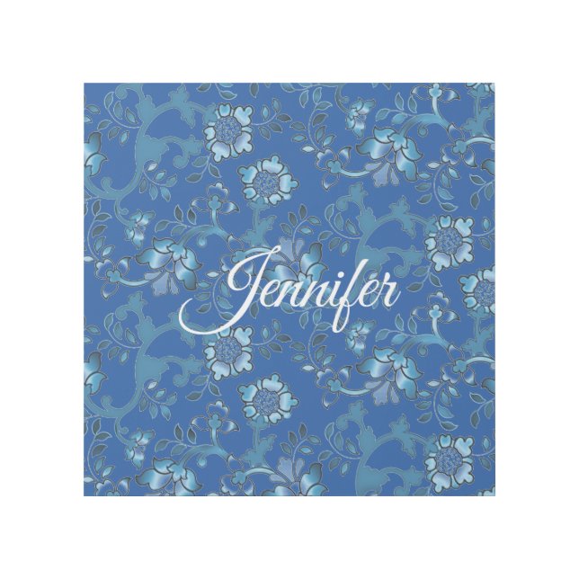 Calligraphy Elegant Blue Floral Custom Name Gallery Wrap (Front)