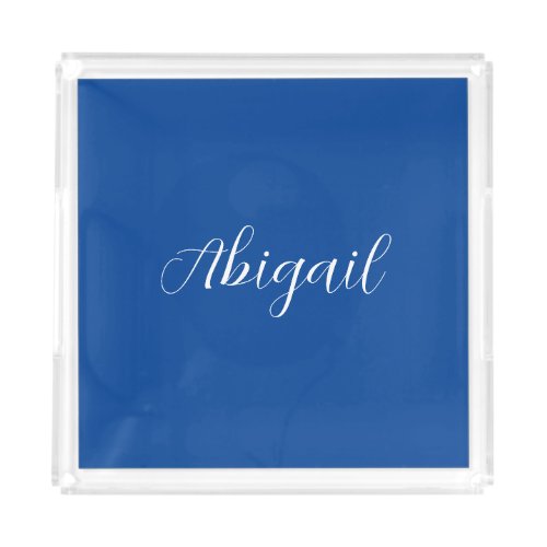 Calligraphy Elegant Blue White Plain Simple Name Acrylic Tray