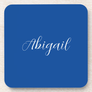 Calligraphy Elegant Blue White Plain Simple Name Beverage Coaster