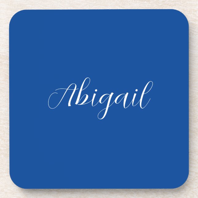 Calligraphy Elegant Blue White Plain Simple Name Beverage Coaster (Front)