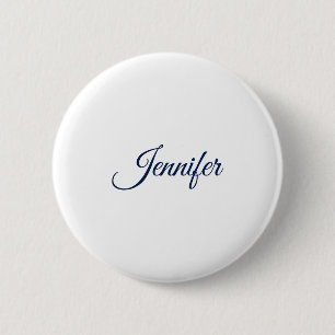 Calligraphy Elegant Blue White Plain Simple Name Button