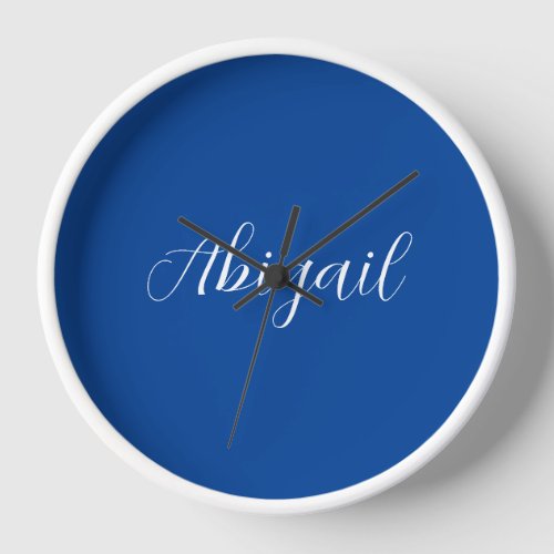 Calligraphy Elegant Blue White Plain Simple Name Clock