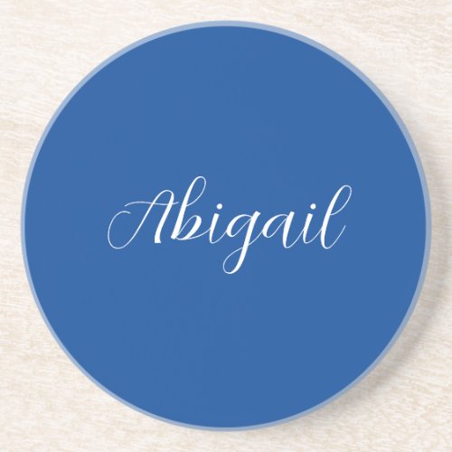 Calligraphy Elegant Blue White Plain Simple Name Coaster