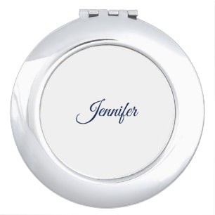 Calligraphy Elegant Blue White Plain Simple Name Compact Mirror