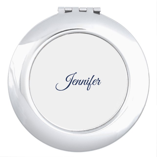 Calligraphy Elegant Blue White Plain Simple Name Compact Mirror (Front)