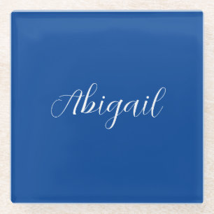 Calligraphy Elegant Blue White Plain Simple Name Glass Coaster