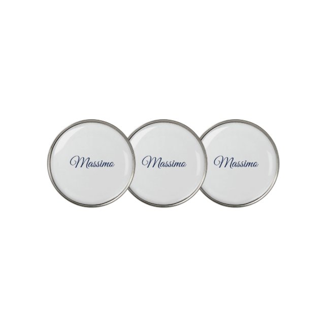 Calligraphy Elegant Blue White Plain Simple Name Golf Ball Marker (3 Up)