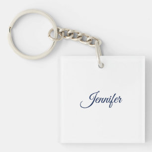 Calligraphy Elegant Blue White Plain Simple Name Keychain