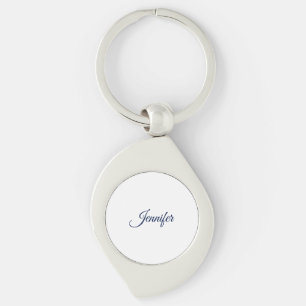 Calligraphy Elegant Blue White Plain Simple Name Keychain