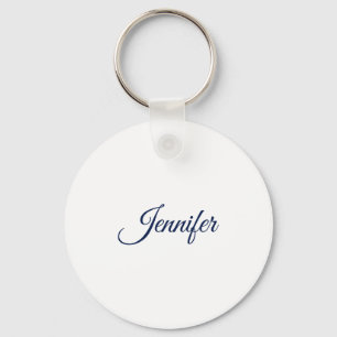 Calligraphy Elegant Blue White Plain Simple Name Keychain