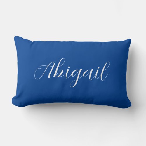 Calligraphy Elegant Blue White Plain Simple Name Lumbar Pillow