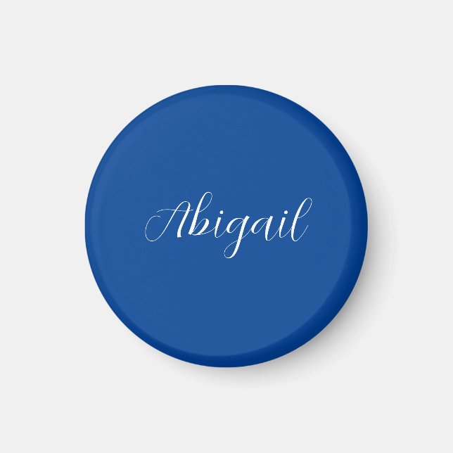 Calligraphy Elegant Blue White Plain Simple Name Magnet (Front)