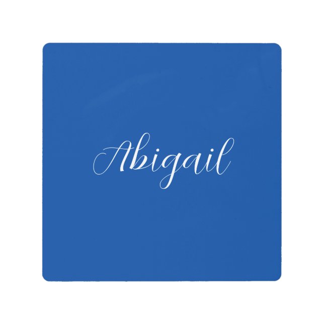 Calligraphy Elegant Blue White Plain Simple Name Metal Print (Front)