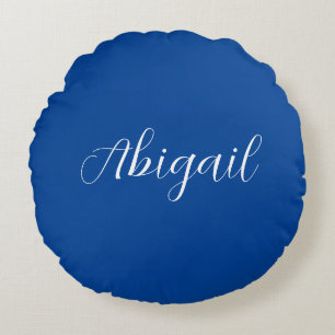 Calligraphy Elegant Blue White Plain Simple Name Round Pillow