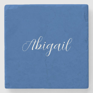 Calligraphy Elegant Blue White Plain Simple Name Stone Coaster