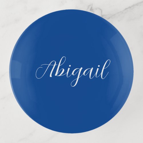Calligraphy Elegant Blue White Plain Simple Name Trinket Tray